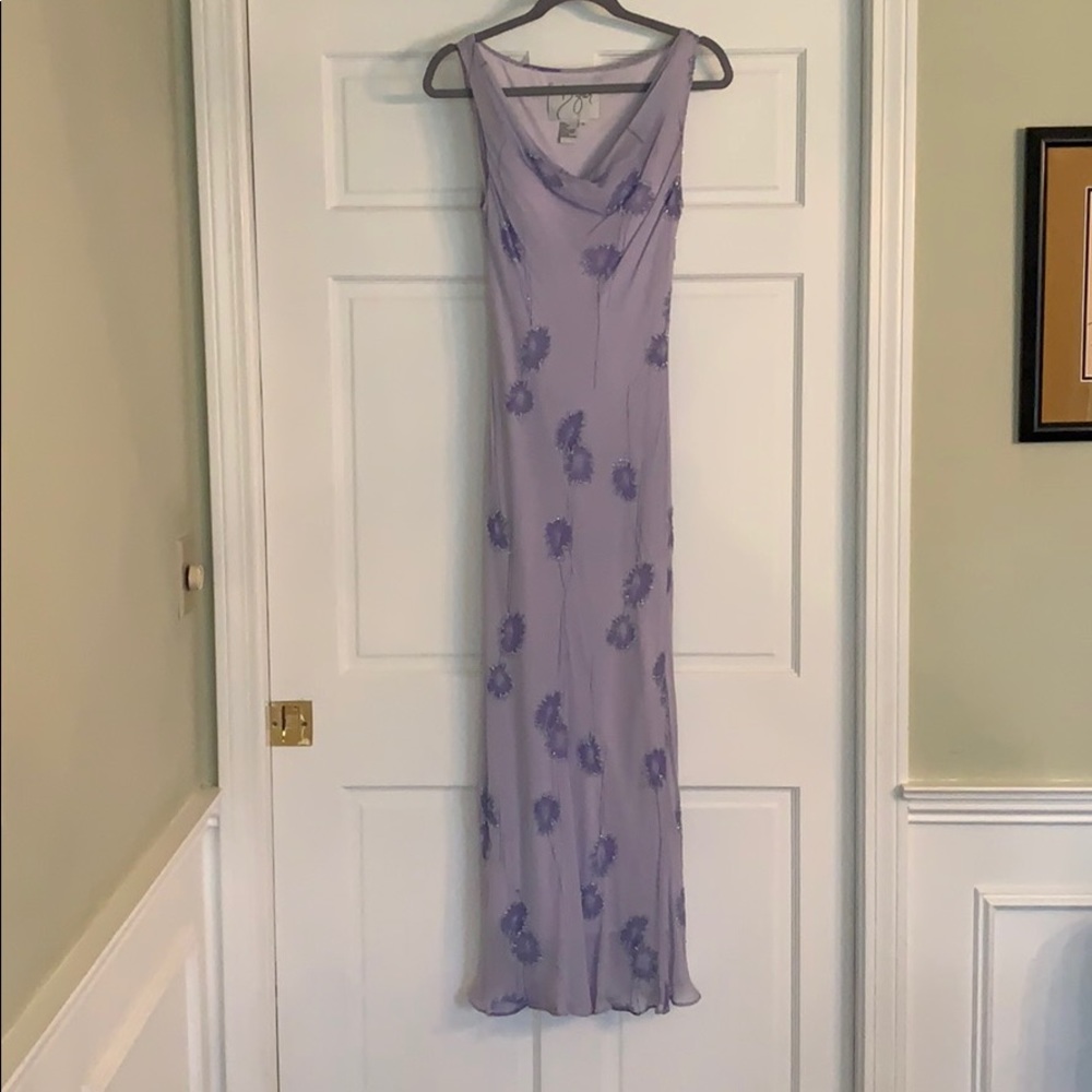 100% silk floor length dress with sequin flowers